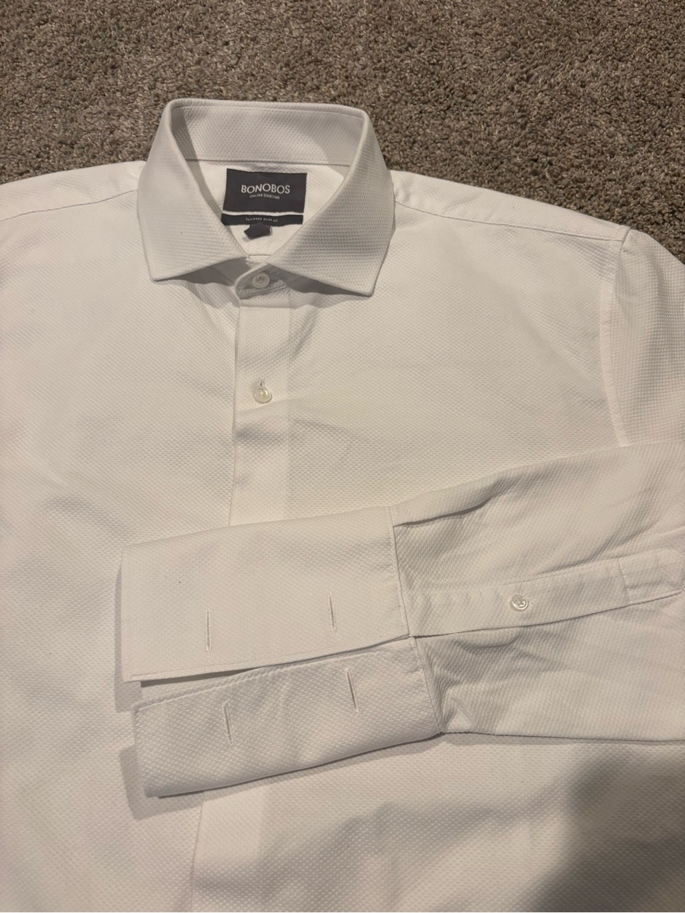Men’s Bonobos Tailored Slim Fit Dress Shirt White Cotton Collar 17/35 Geometric